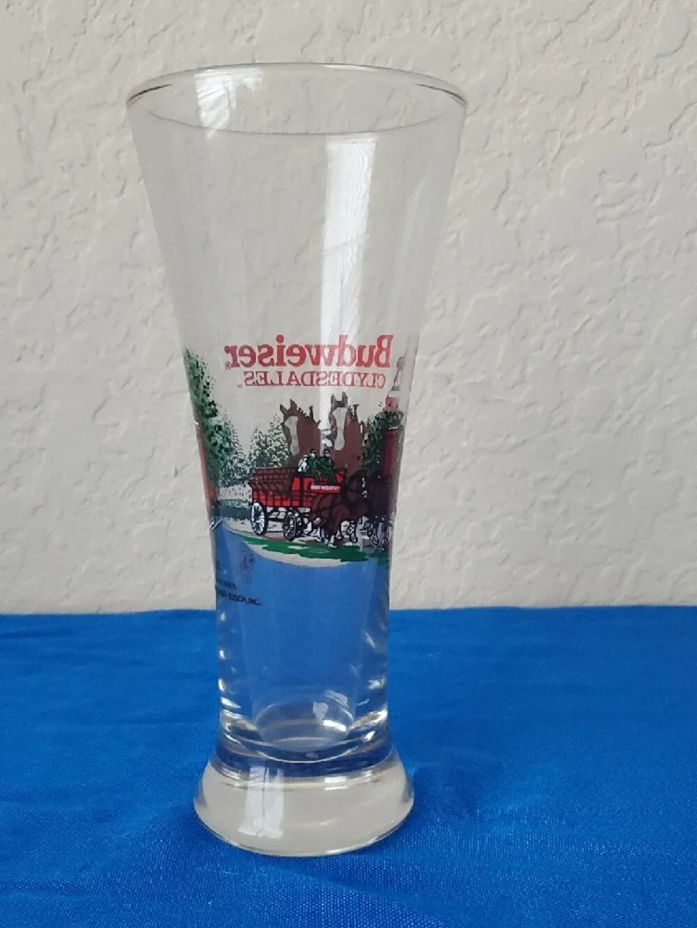 VTG 1991 Budweiser Pilsner Glass with Red Clydesdales Graphic